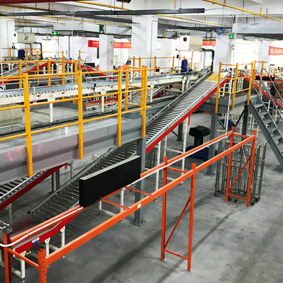 Sistema de transporte de cartão de triagem Sistema de transporte de rolos de gravidade flexível Sistema de logística de triagem Estante de armazenamento de armazém