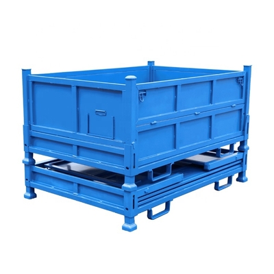 B48: Tratamento de pintura eletrostática de longa vida útil, gaiola de armazenamento dobrável em aço metálico, com porta de queda parcial, palete, caixa de armazenamento