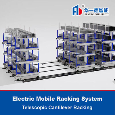 Sistemas automáticos de carregamento e descarregamento de cantilever telescópico móvel elétrico para racks de armazenamento de armazém de produtos longos