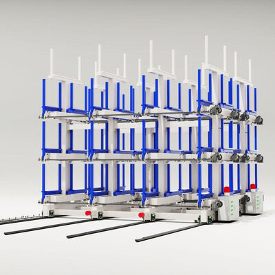 Sistemas automáticos de carregamento e descarregamento de cantilever telescópico móvel elétrico para racks de armazenamento de armazém de produtos longos