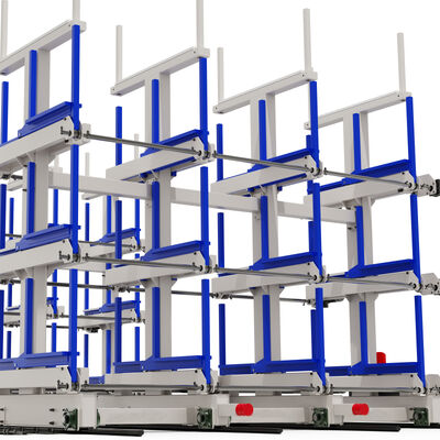 Sistemas automáticos de carregamento e descarregamento de cantilever telescópico móvel elétrico para racks de armazenamento de armazém de produtos longos