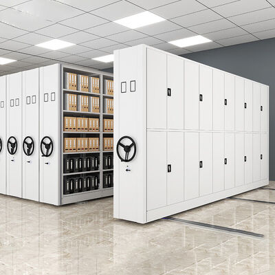 Sistema de Estantes Compactas Móveis Manuais com Manivela para Arquivos
