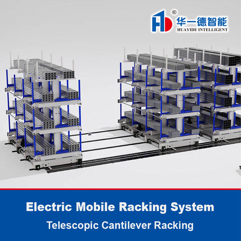 Sistemas automáticos de carregamento e descarregamento de cantilever telescópico móvel elétrico para racks de armazenamento de armazém de produtos longos